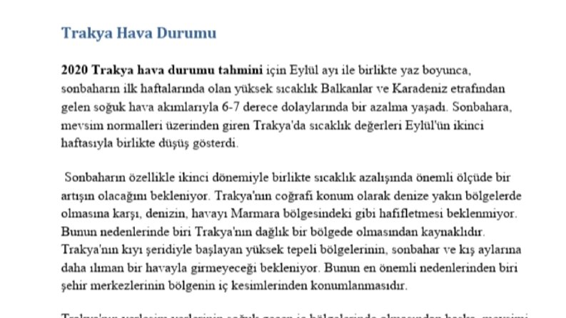 Trakya Hava Durumu