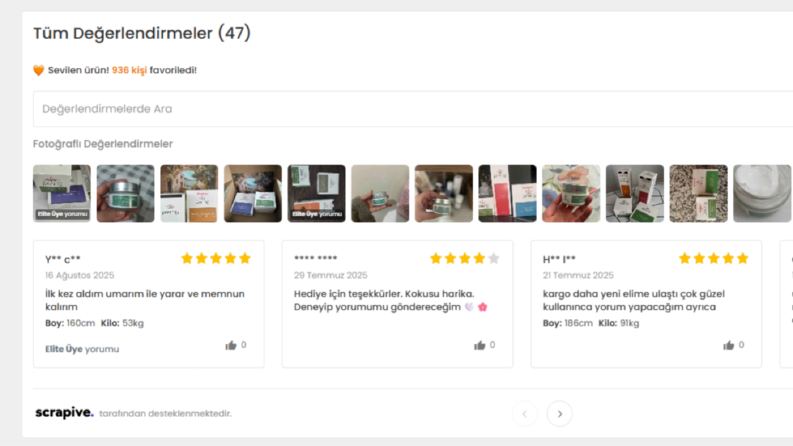 Trendyol değerlendirmelerinin E-ticaret sitesine entegresi