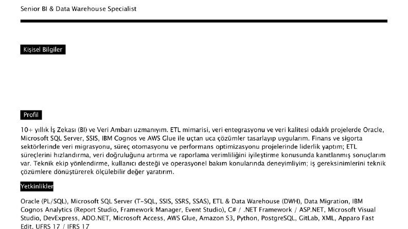 ATS Uyumlu Özgeçmiş (CV)