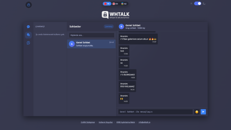 WHTalk.io - Anonim Sohbet Uygulaması