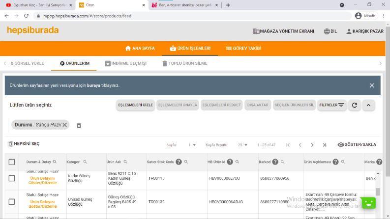 E-ticaret ve pazar yerlerine ürün girişlerim.