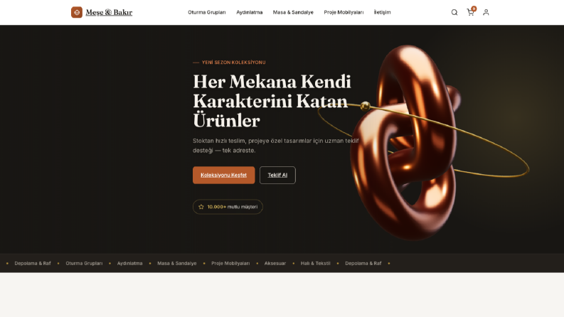 Meşe & Bakır - 3D Mobilya Mağazası Demo (Three.js)