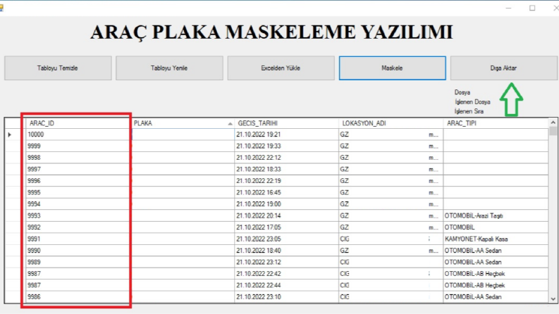 Tabloda İstenilen Sutunu Gizleme Yazılımı