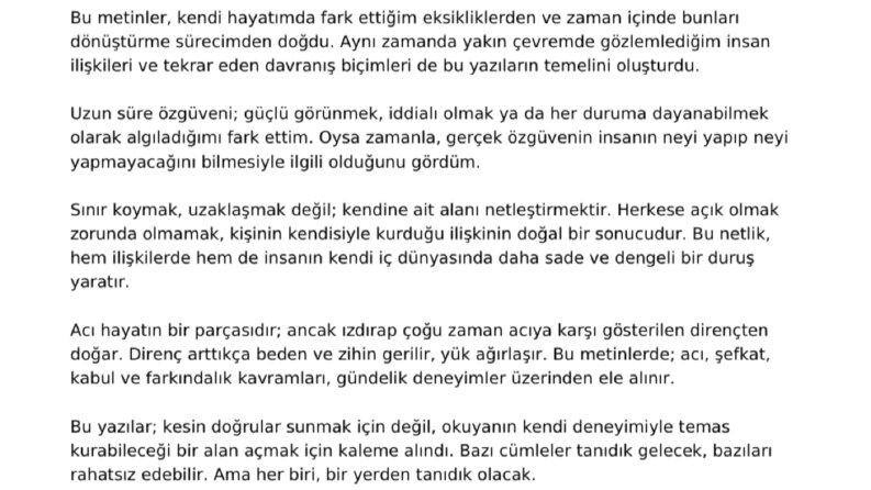 Özgüven ve Kişisel Sınırlar Üzerine Yazılı İçerik