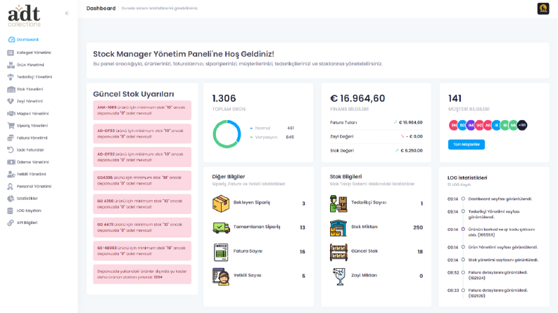 Stok Yönetim Sistemi - Stok Takip ve İstatistik Arayüzü
