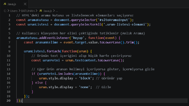 Java Script ile Sayfa Yenilemeden Anlık Ürün Filtreleme