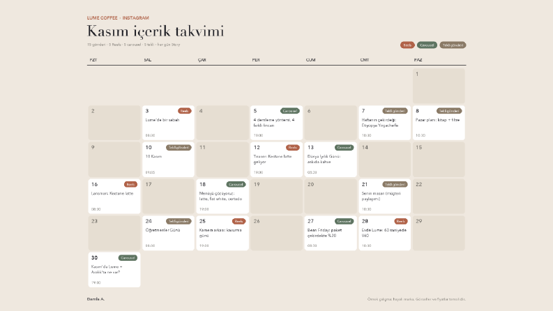 Lume Coffee - Aylık Instagram İçerik Takvimi