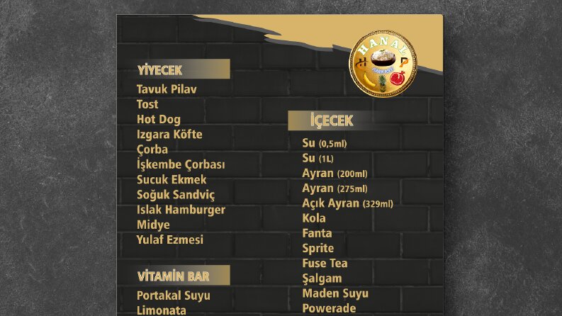 Hanal Menü Tasarımı