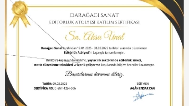 Editörlük Eğitimi Sertifikam