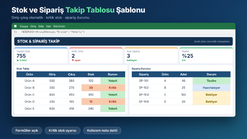 Excel Stok ve Sipariş Takip Tablosu Şablonu