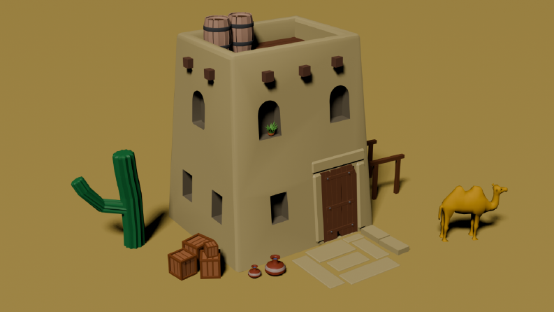 Low Poly 3D Çöl köy evi