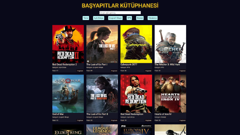 Başyapıtlar Kütüphanesi - Dinamik Web Arayüzü