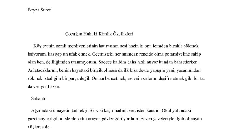Çocuğun Hukuki Kimlik Özellikleri-Yayımlanmış Öykü