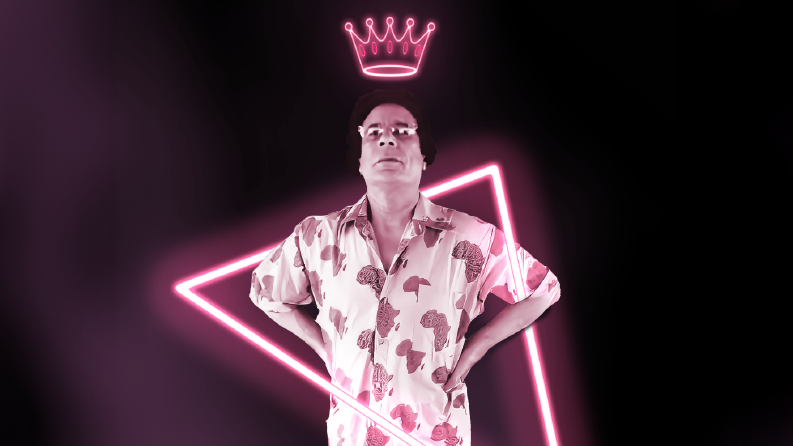 Eski Libya lideri Muammer Kaddafi için neon-punk bir poster