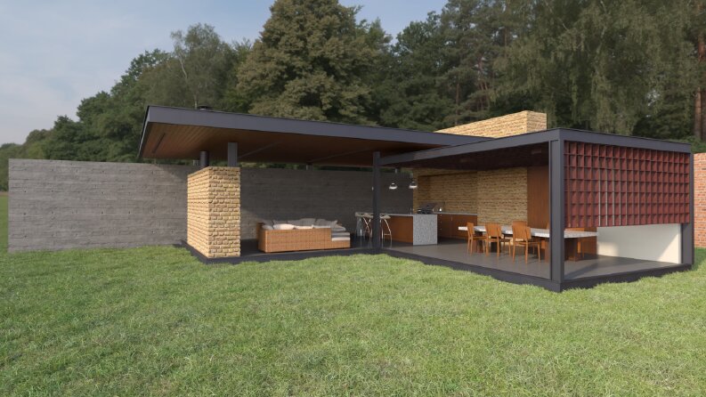Villa barbekü eki, Dış mekan mimari tasarım, Render