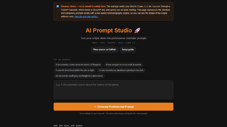 AI Prompt Studio — fikirden profesyonel görsel promptu