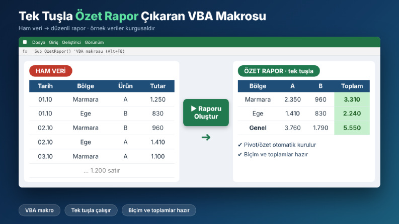 Tek Tuşla Özet Rapor Çıkaran Excel VBA Makrosu