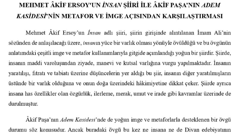 Edebî Metin Karşılaştırma Yazısı