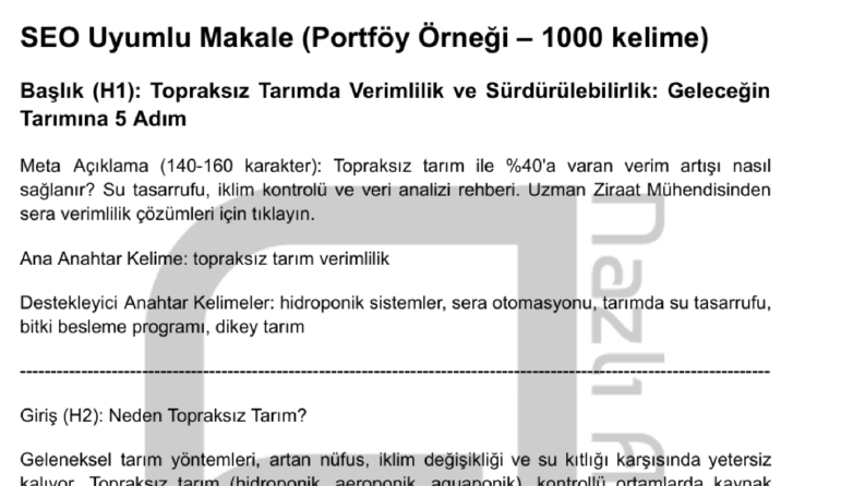 Topraksız Tarımda Verimlilik ve Sürdürülebilirlik