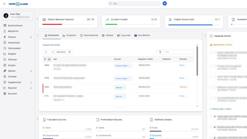 Yapım Ajans için Yaptığım CRM Sistemi
