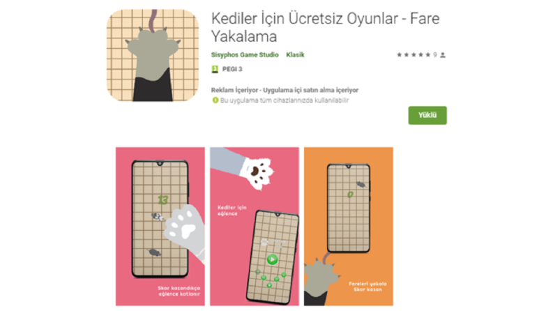 "Kediler İçin Oyunlar" - Mobil Oyun Mağaza Görselleri