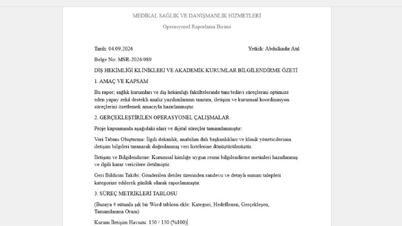 Kurumsal Operasyon ve Süreç Bilgilendirme Raporu
