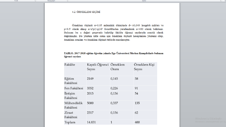 örneklem seçimi örnek