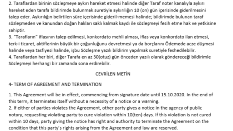 Sözleşme Çevirisi (TR-İNG)