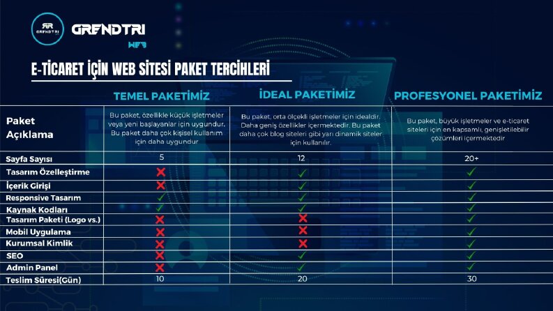 E-Ticaret için web sitesi paket tercihleri