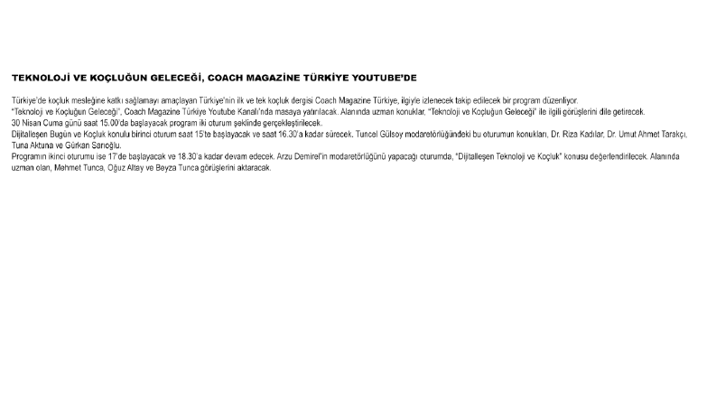 COACH MAGAZİNE TÜRKİYE İÇİN BASIN BÜLTENİ