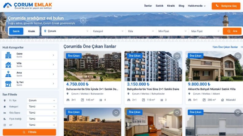 Çorum Emlak: İlan Sitesi ve Yönetim Paneli