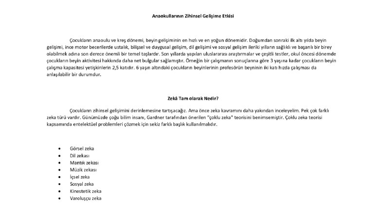 Anaokullarının Zihinsel Gelişime Etkisi