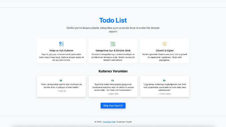 Yapılacaklar Listesi Websitesi