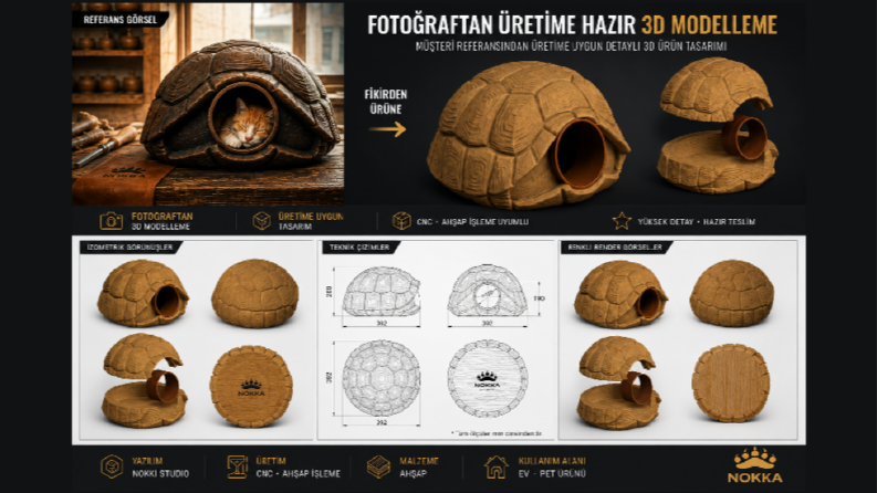 Fotoğraftan Üretime Hazır Ahşap Pet Evi Tasarımı