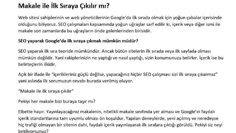Makale ile İlk Sıraya Çıkılır mı?
