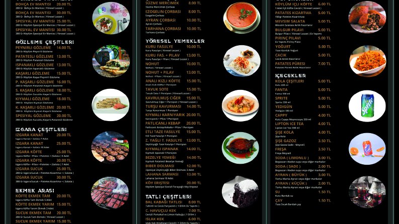 Köylüm Mantı Evi Cafe Menü