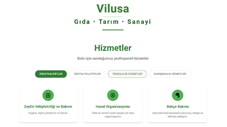Vilusa Gıda Tek Sayfa Site Tasarımı