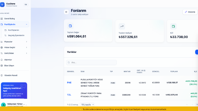 CuzDone - Portfolyo Takip Websitesi