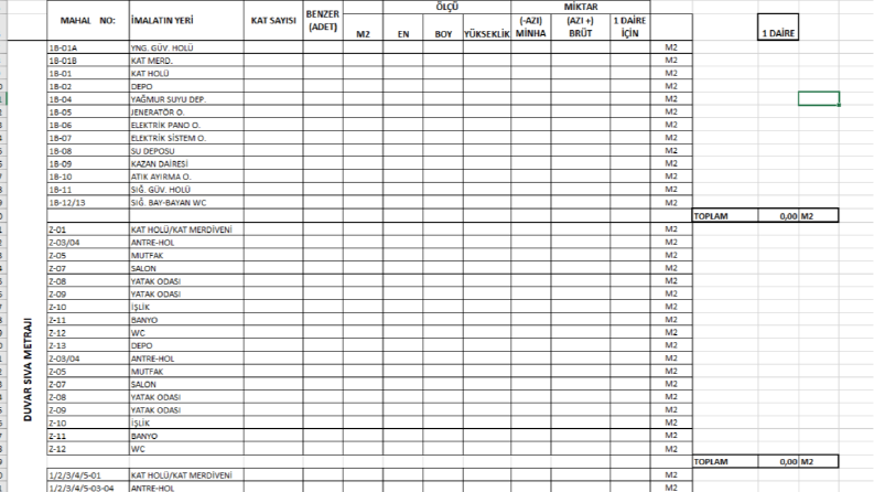Excel ve Metraj İşleri