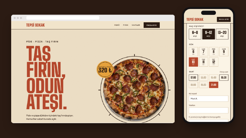 Pide ve Pizza Dükkânı İçin Tek Sayfa Web Sitesi