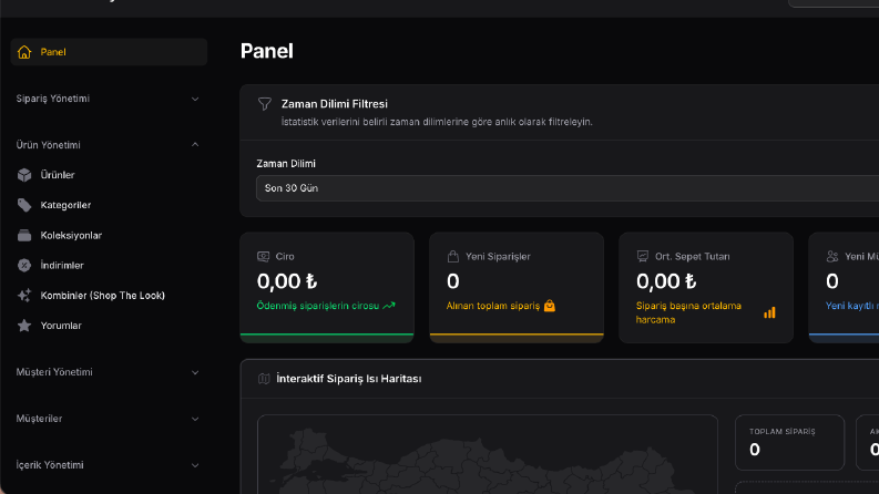Kapsamlı E-Ticaret Web Sitesi & Yönetim Paneli Tasarımı