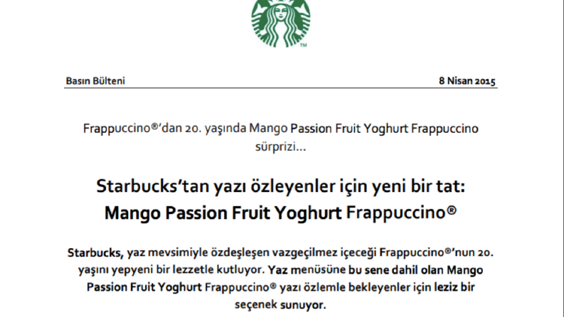 Starbucks Basın Bülteni