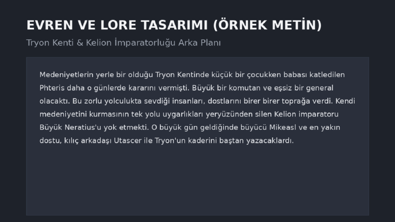 Tryon Kenti & Kelion İmparatorluğu - Evren ve Lore Tasarımı