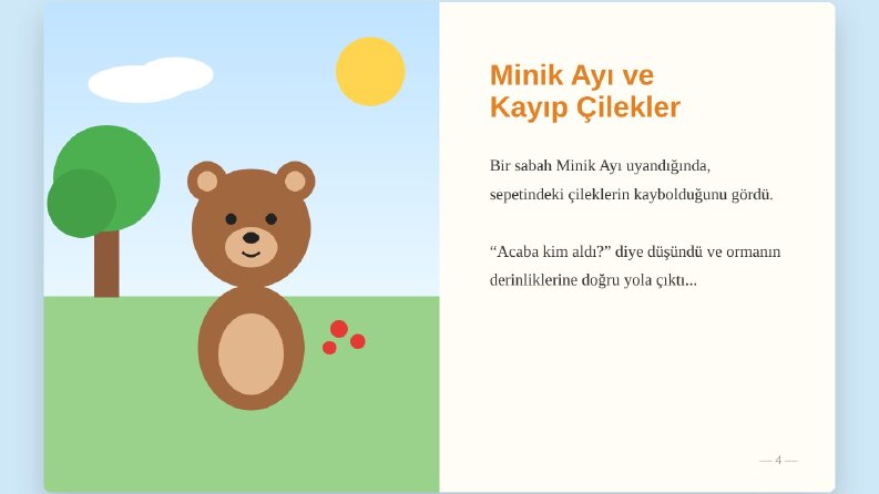 Minik Ayı Çocuk Kitabı Sayfa Tasarımı (Demo)