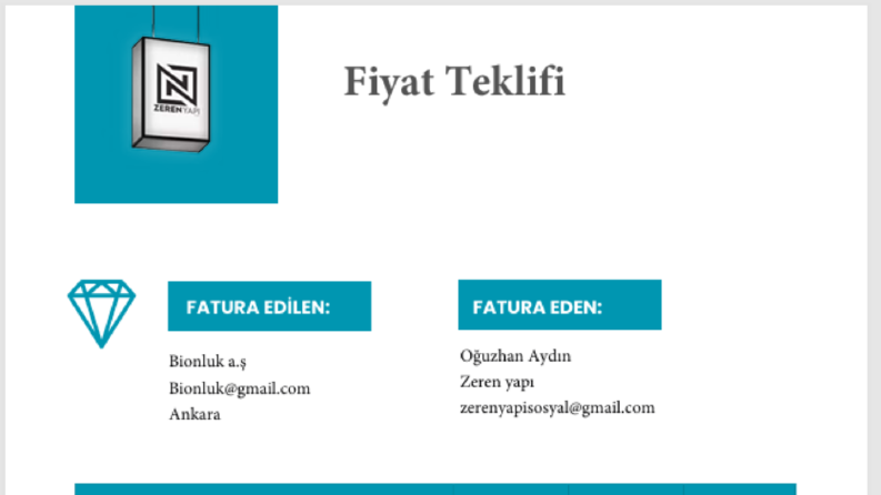 Fiyat Teklifi 3