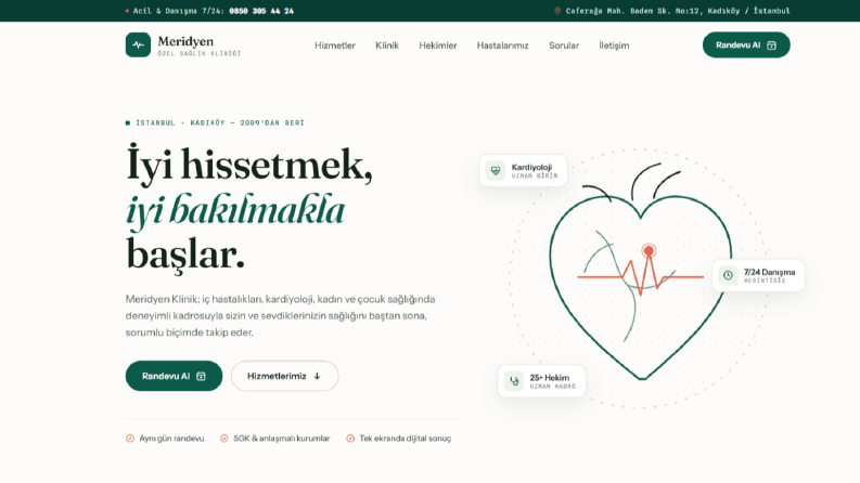 Özel Klinikler için kurumsal web sitesi