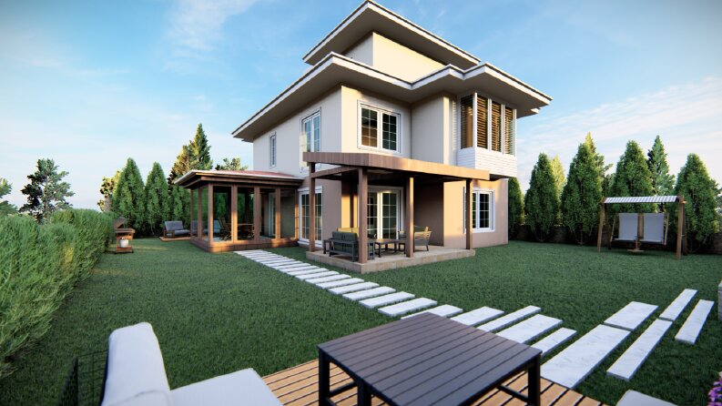 Villa dış cephe restorasyon ve bahçe düzenleme