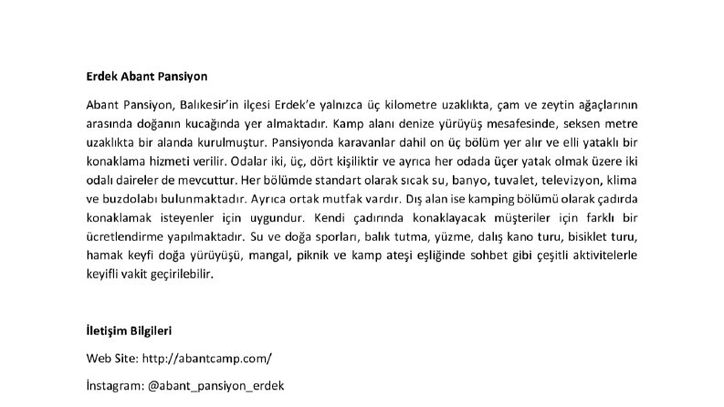 Kamp Sitesi - Mekan Tanıtımı