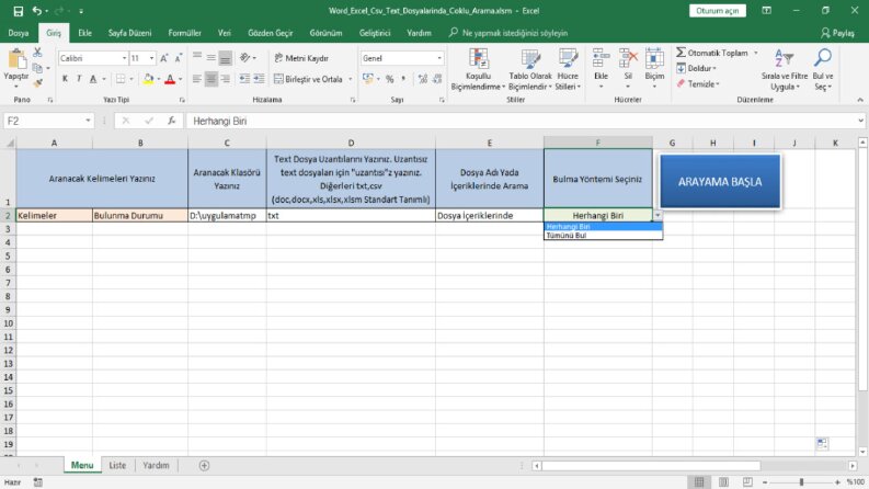 Word Excel Csv Text Dosyalarında Çoklu Arama