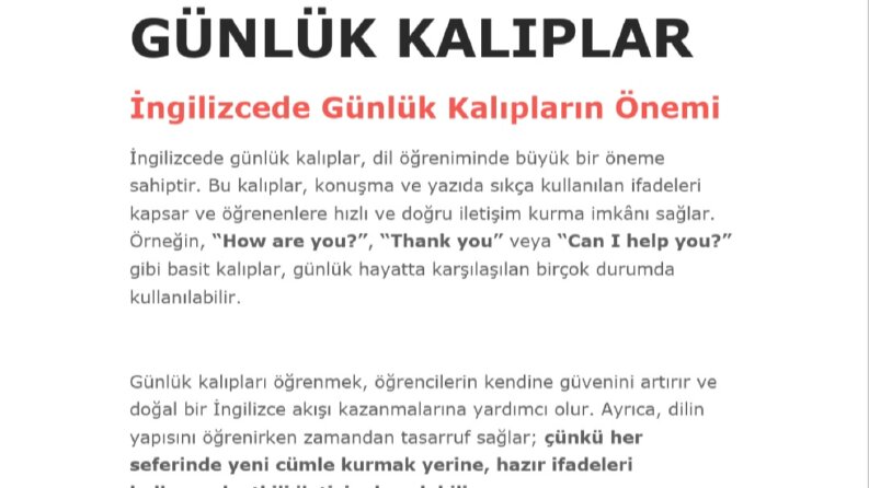 İngilizcede Günlük Kalıpların Önemi